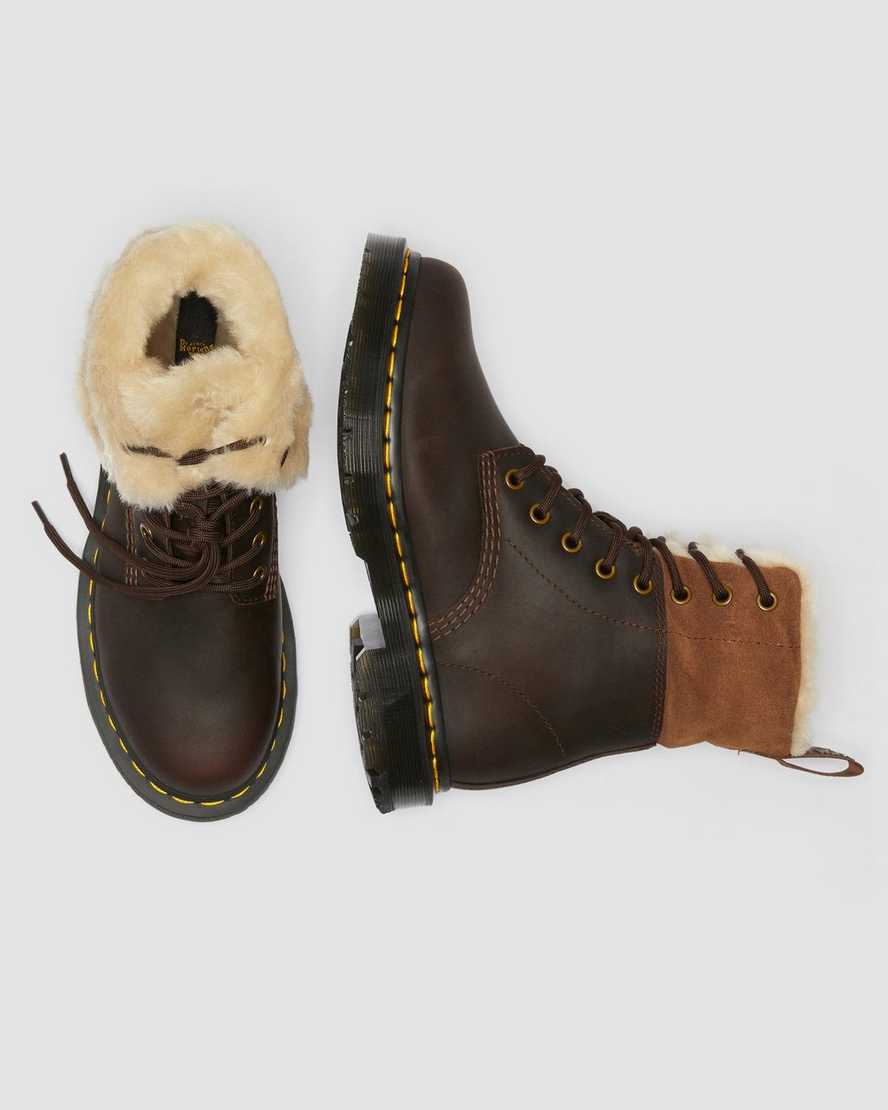 tmavě hnědé dámské boty dr. martens 1460 dms wintergrip faux fur s podšívkou