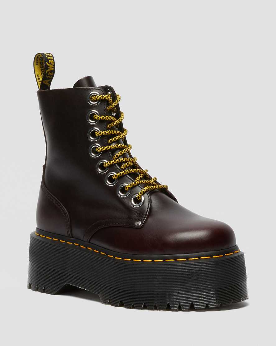 vínové dámské boty na platformě dr. martens jadon max