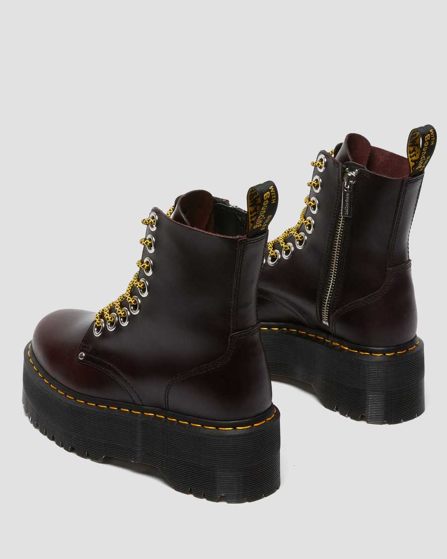 vínové dámské boty na platformě dr. martens jadon max