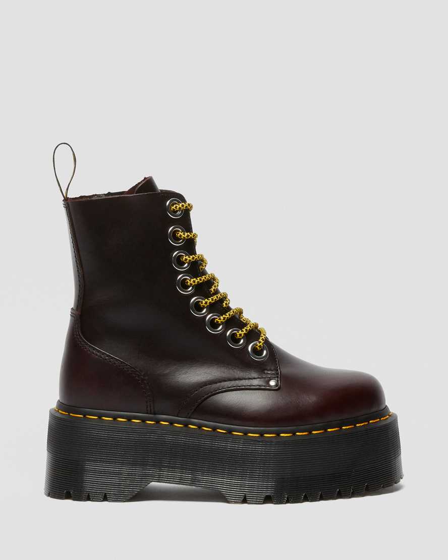 vínové dámské boty na platformě dr. martens jadon max
