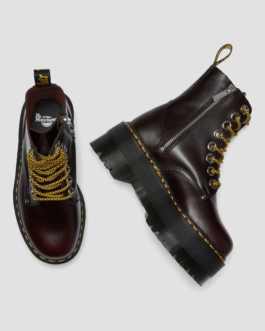 vínové dámské boty na platformě dr. martens jadon max