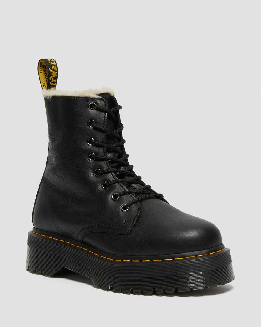 Černé dámské boty na platformě dr. martens jadon s podšívkou z umělé kožešiny