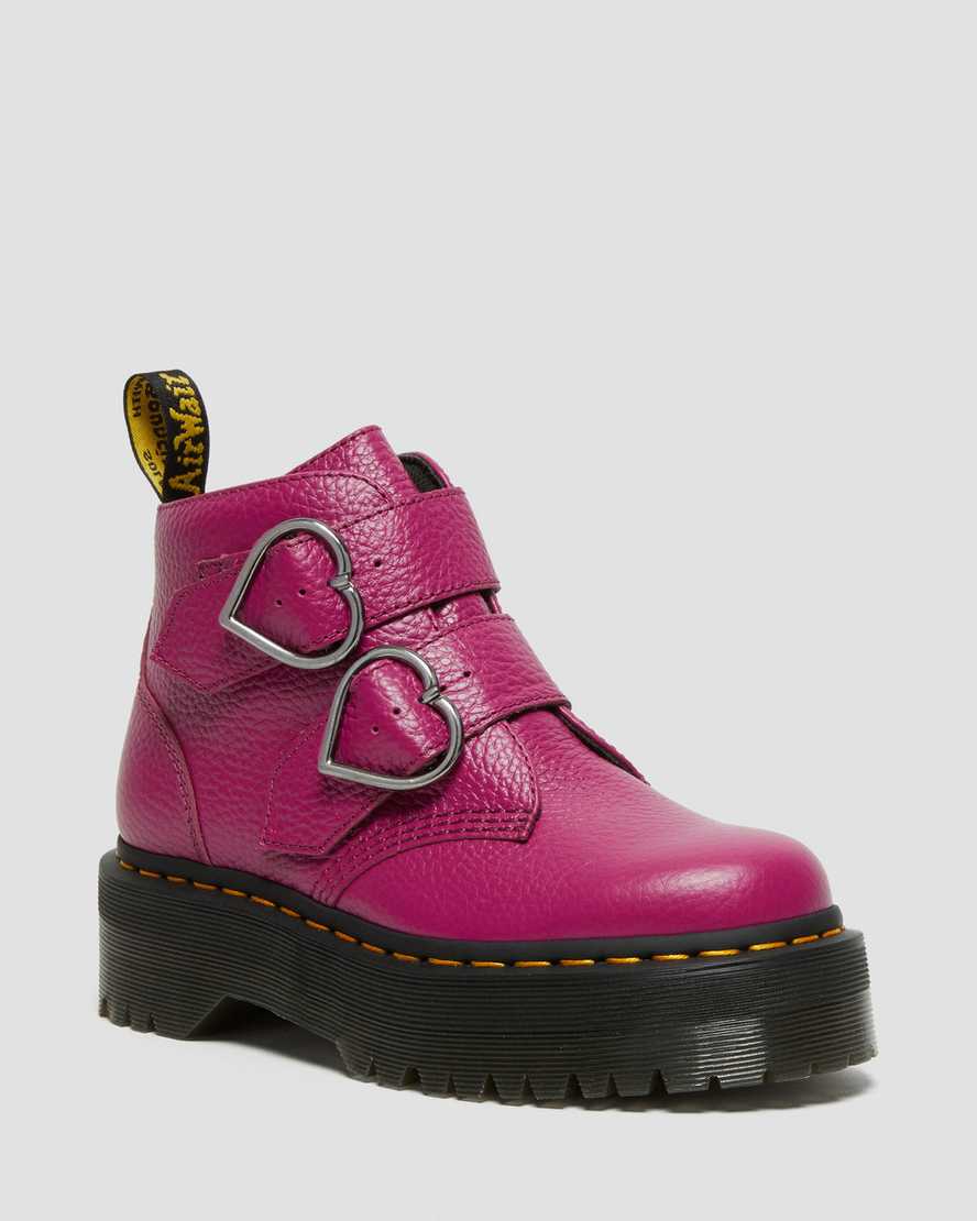 růžové dámské boty na platformě dr. martens devon heart