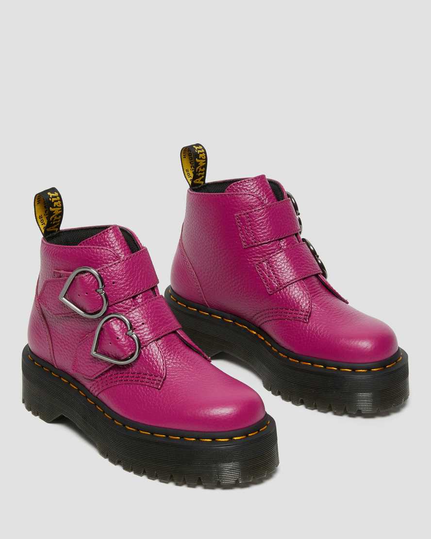 růžové dámské boty na platformě dr. martens devon heart