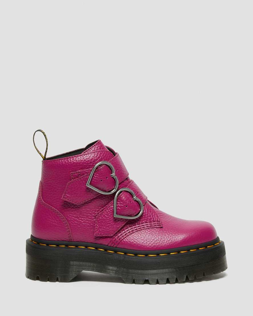 růžové dámské boty na platformě dr. martens devon heart