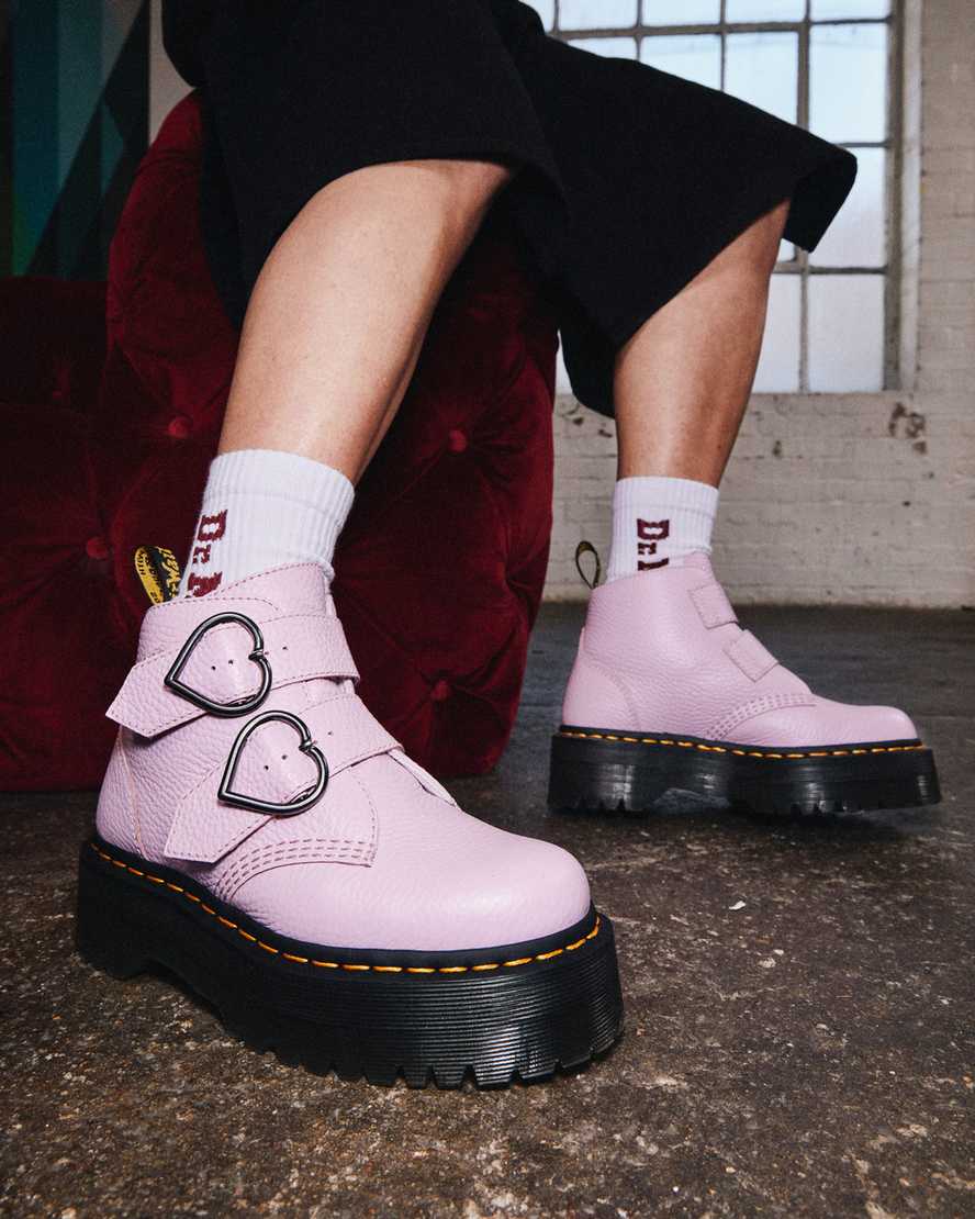 růžové dámské boty na platformě dr. martens devon heart