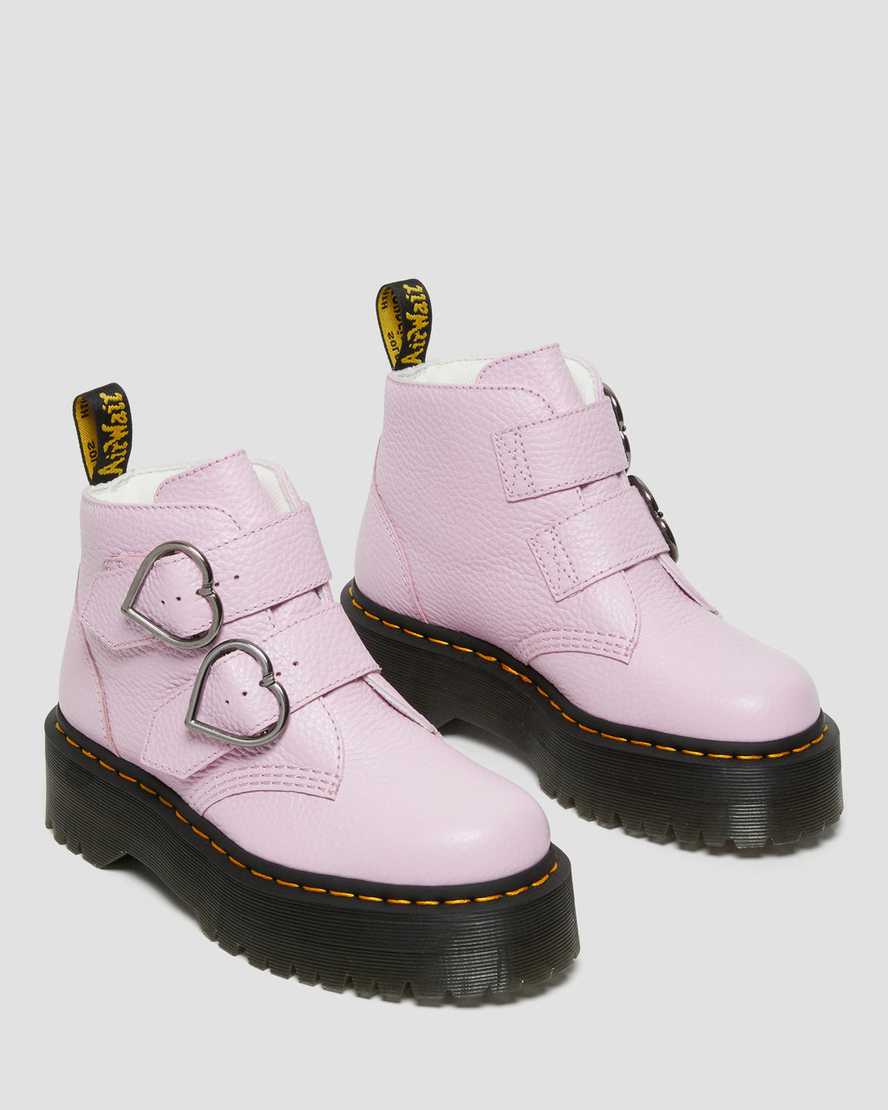 růžové dámské boty na platformě dr. martens devon heart