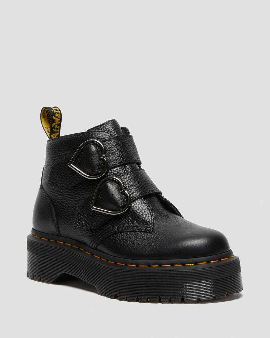 Černé dámské boty na platformě dr. martens devon heart