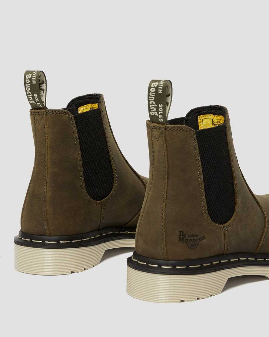 dámské pracovní boty dr. martens arbor s ocelovou špičkou chelsea v olivové barvě
