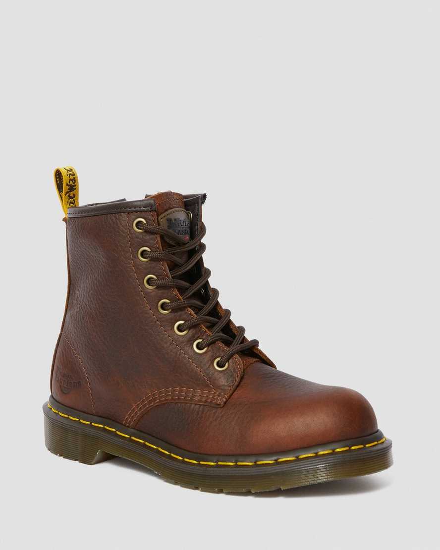 hnědé dámské pracovní boty dr. martens maple zip steel toe