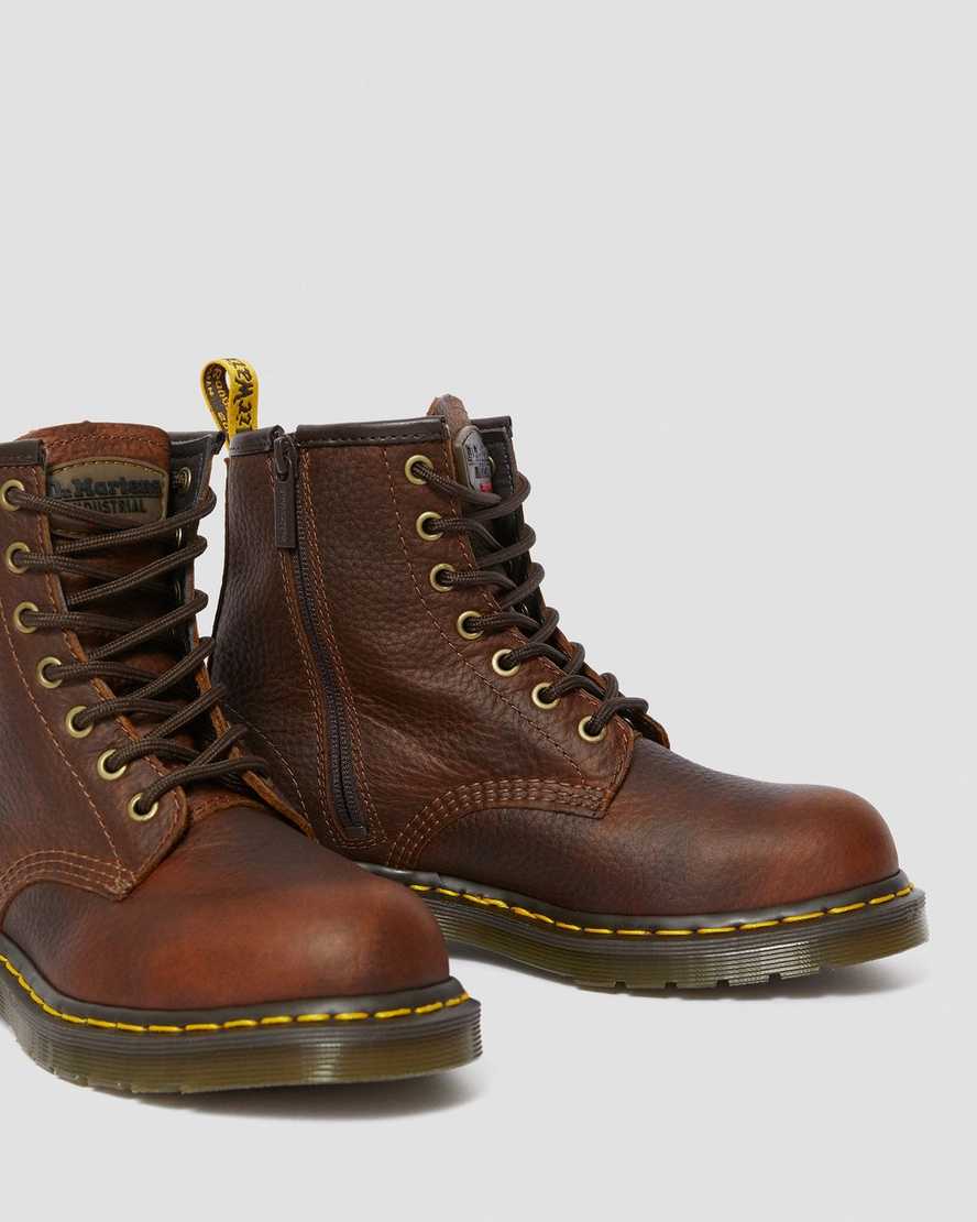 hnědé dámské pracovní boty dr. martens maple zip steel toe
