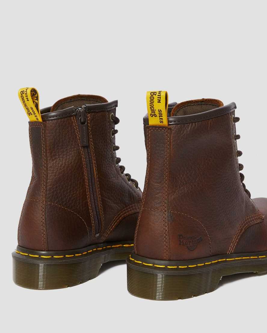 hnědé dámské pracovní boty dr. martens maple zip steel toe