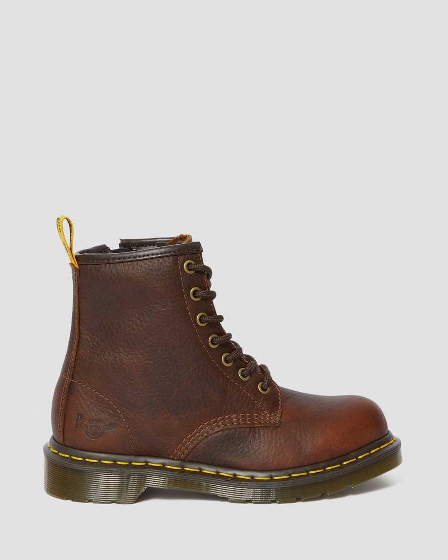 hnědé dámské pracovní boty dr. martens maple zip steel toe