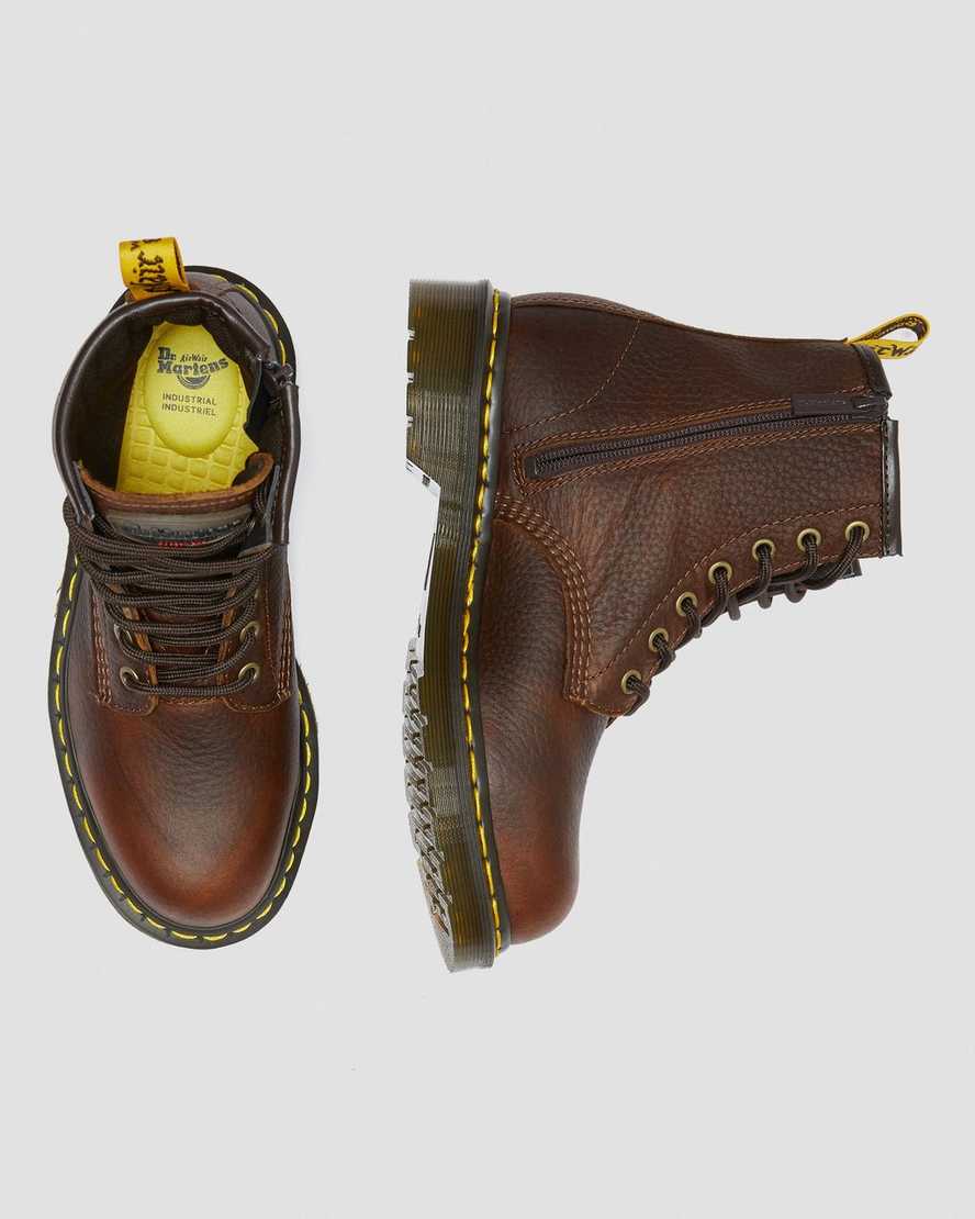 hnědé dámské pracovní boty dr. martens maple zip steel toe