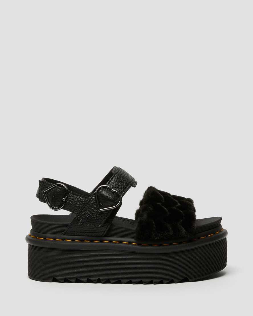 Černé dámské sandály na platformě dr. martens voss fluffy faux fur