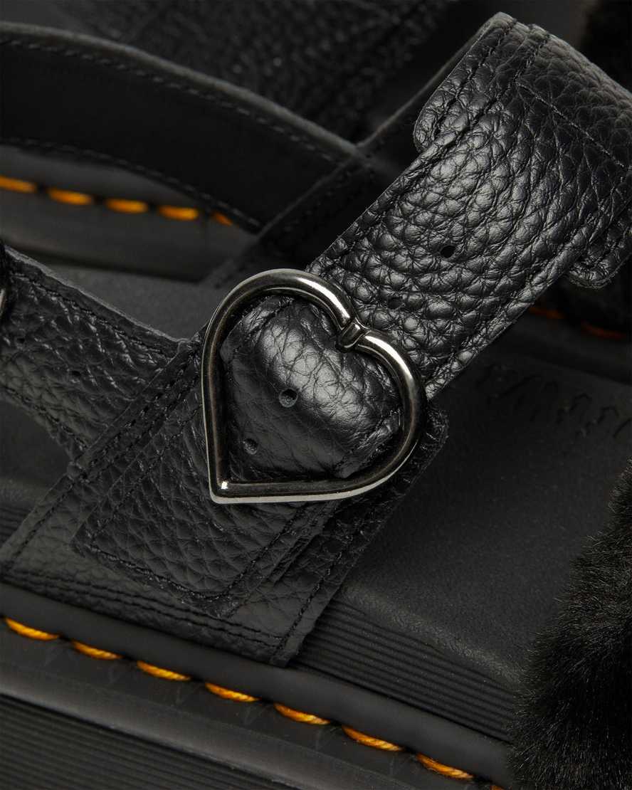 Černé dámské sandály na platformě dr. martens voss fluffy faux fur