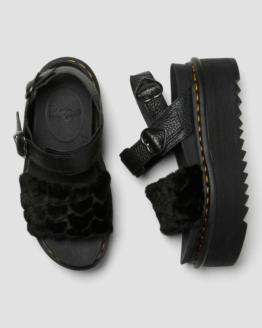 Černé dámské sandály na platformě dr. martens voss fluffy faux fur