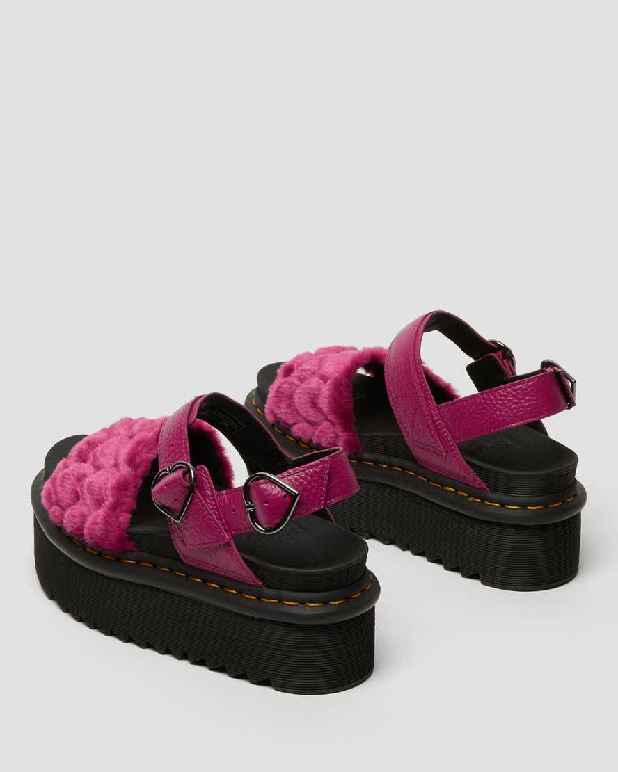 růžové dámské sandály dr. martens voss fluffy faux fur na platformě