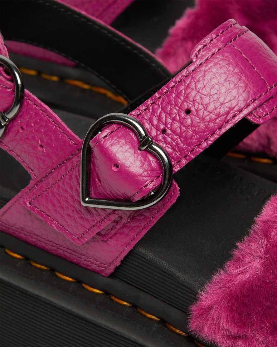 růžové dámské sandály dr. martens voss fluffy faux fur na platformě
