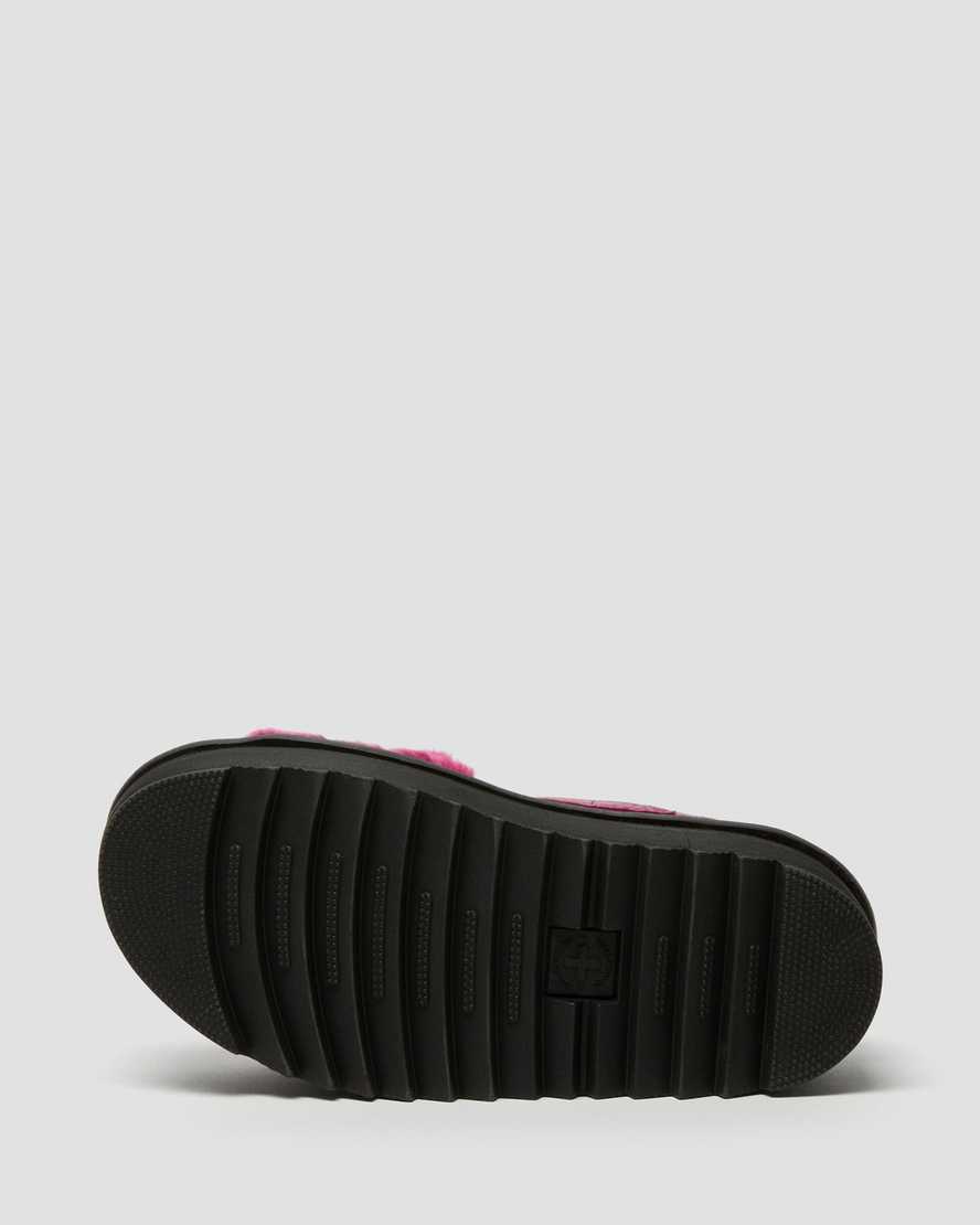 růžové dámské sandály dr. martens voss fluffy faux fur na platformě