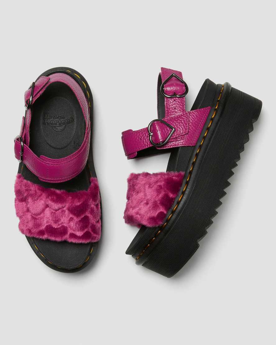 růžové dámské sandály dr. martens voss fluffy faux fur na platformě